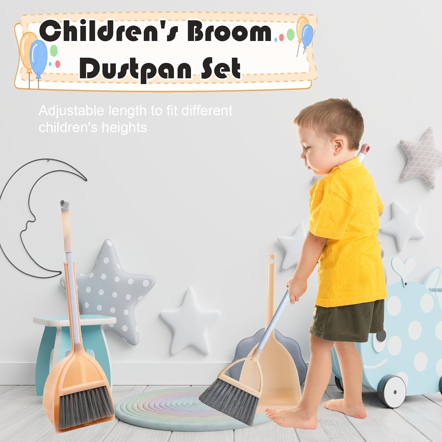 Mini Broom with Dustpan for Kids,Little Housekeeping Helper Set (Light Blue)