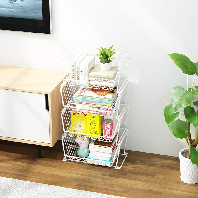 PUSDON Stackable Metal Storage Carts, Dual Use Shelf - Image 4