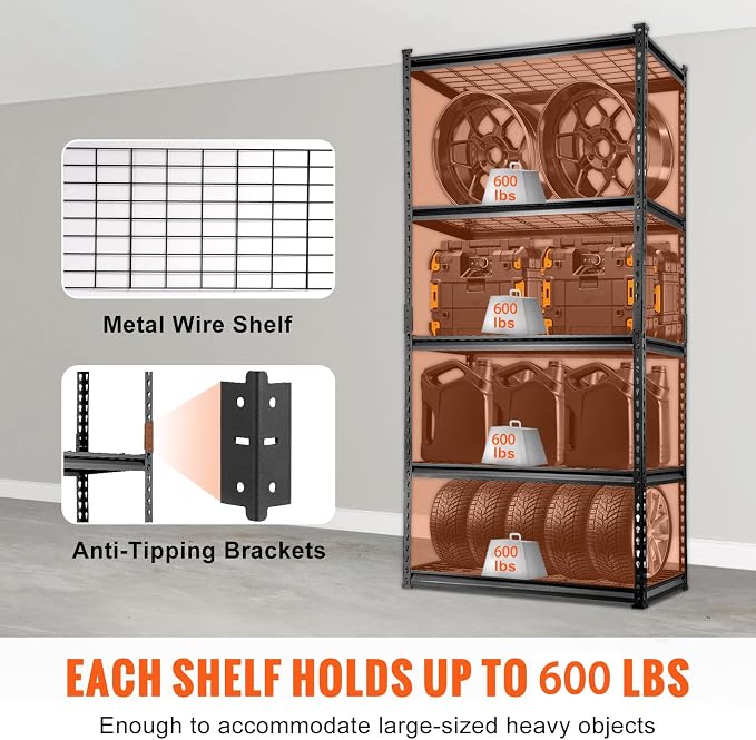 VEVOR Storage Shelving Unit, 5-Tier Adjustable, 2000 lbs Capacity, Heavy Duty - Image 5