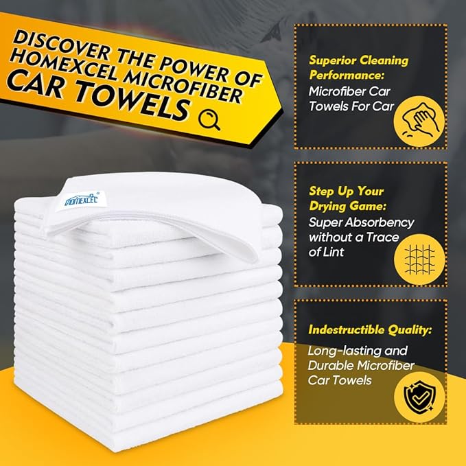 HOMEXCEL White Microfiber Cleaning Cloth 150 Pack, 12.5 x 12.5 inch Microfiber - Image 2