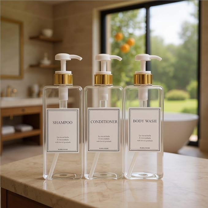 Modern Gold Design Large 27 oz Shampoo and Conditioner Dispensers - Image 5