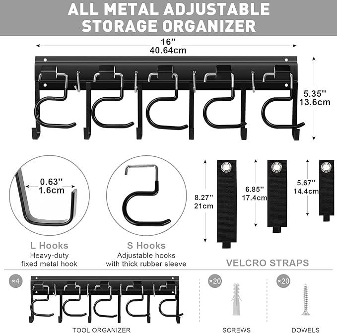 LEYU Metal Garage Tool Organizer Wall Mount, 4 Pack Garden Tool Organizer - Image 9