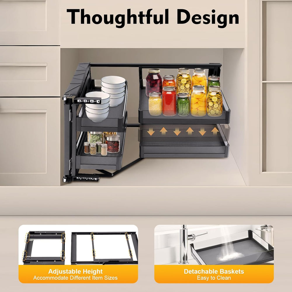 Blind Corner Cabinet Pull Out Organizer 2 Tier with 4 Detachable Shelves Magi...