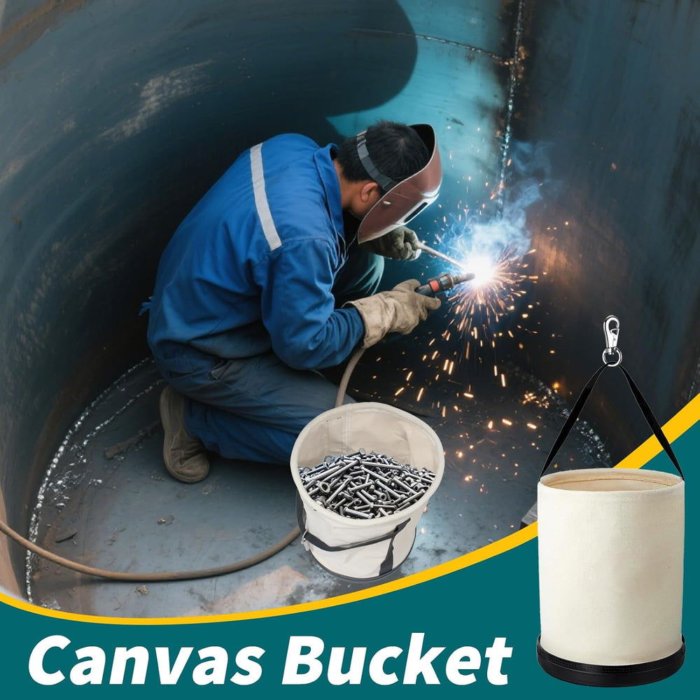 3 Pack Utility Canvas Bucket with Plastic Bottom and Metal Hook 15" x 12...