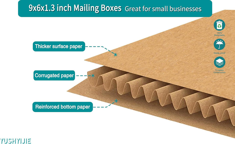 50 Pack 9x6x1.3 inch Small Shipping Boxes for DVD, Book Mailers
