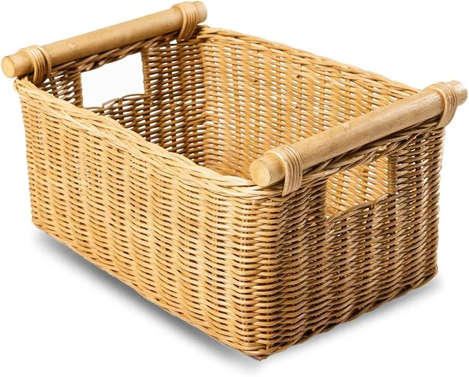 The Basket Lady Pole Handle Wicker Storage Basket, 14 in L x 10 in W x 7.5 in H by TheBasketLady