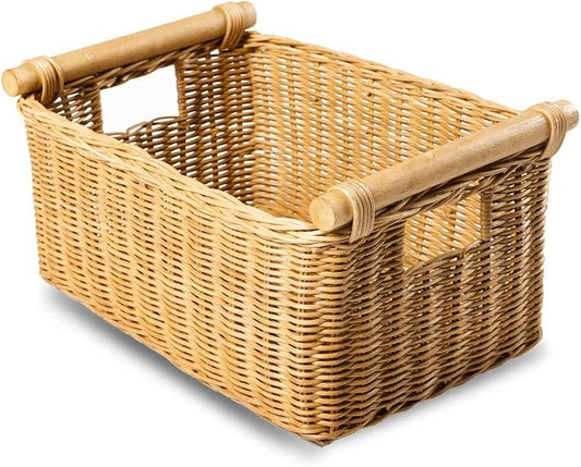 The Basket Lady Pole Handle Wicker Storage Basket, 14 in L x 10 in W x 7.5 in H by TheBasketLady
