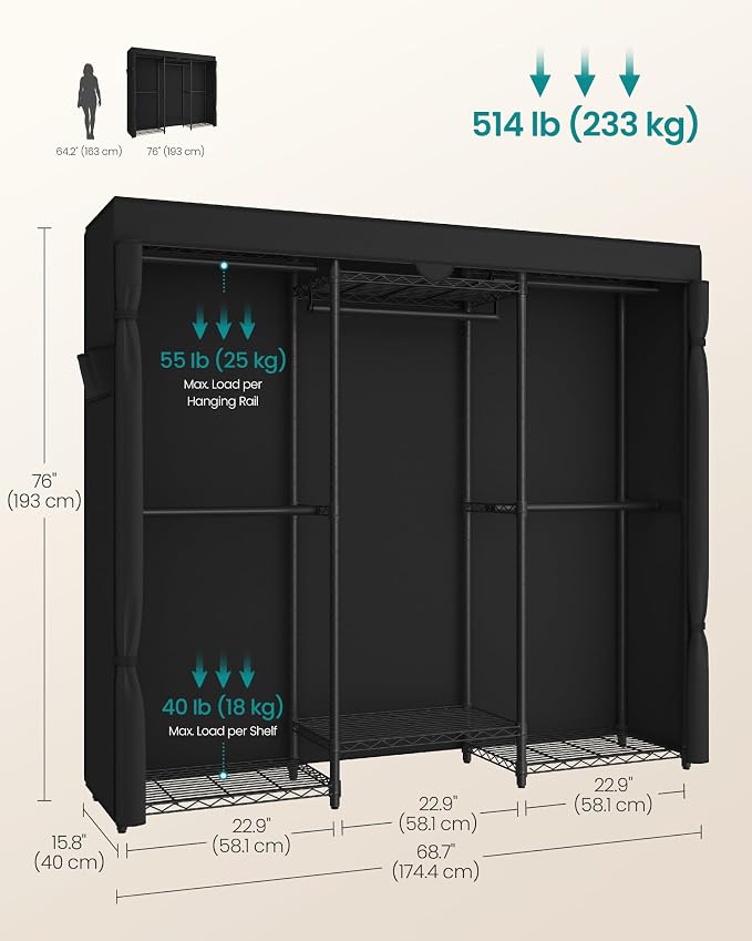 SONGMICS Heavy-Duty Clothes Rack, Garment Rack, Portable Closet, 68.7-Inch Wide - Image 6