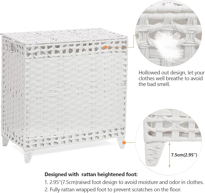 Laundry Hamper with 3 Removable Liner Bags; 132L Handwoven Rattan Laundry - Image 5