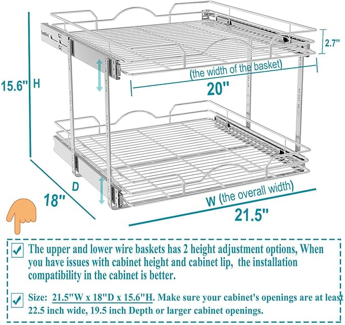 OCG 2 Tier Pull Out Cabinet Organizer, Pull Out Shelves - Image 2
