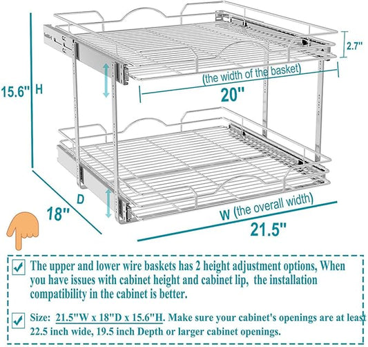 OCG 2 Tier Pull Out Cabinet Organizer, Pull Out Shelves - Image 2