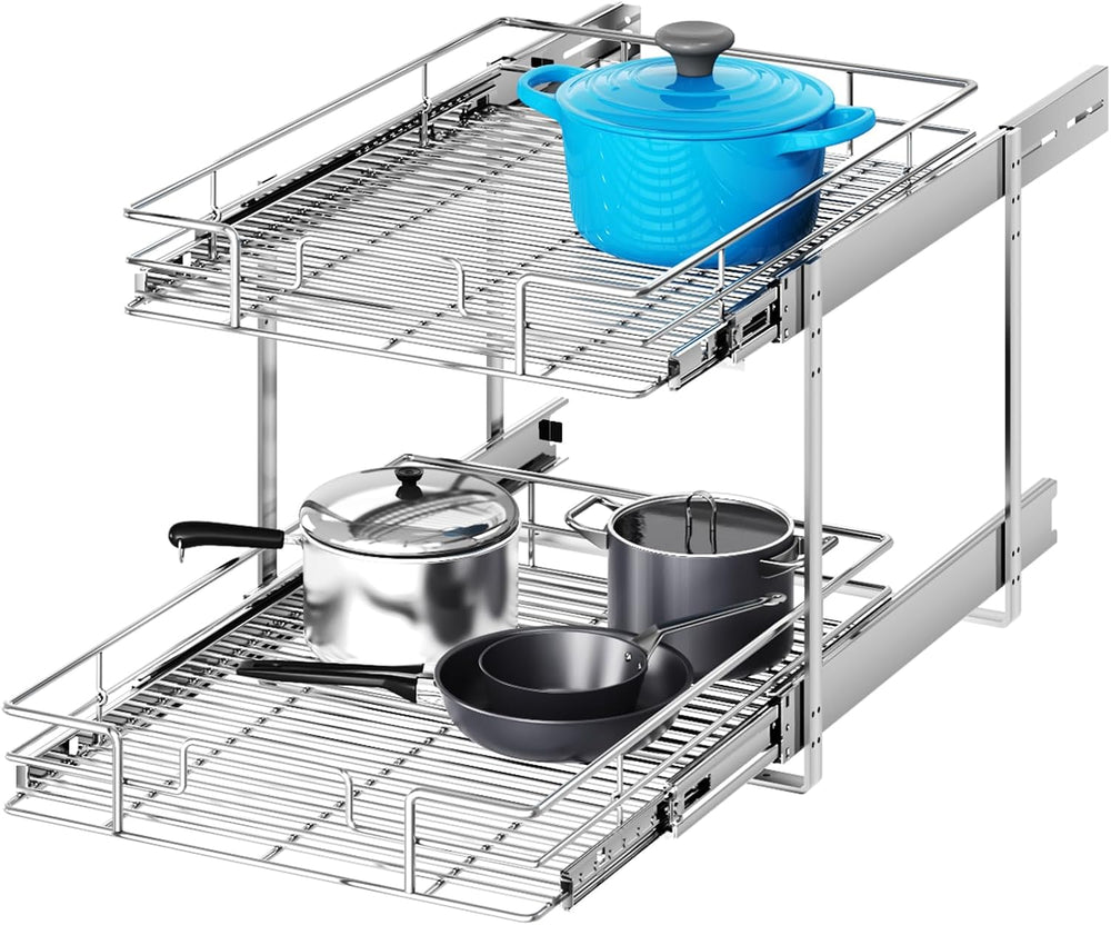 2 Tier Individual Pull Out Cabinet Organizer 22½" W x 21½" D, Heavy...