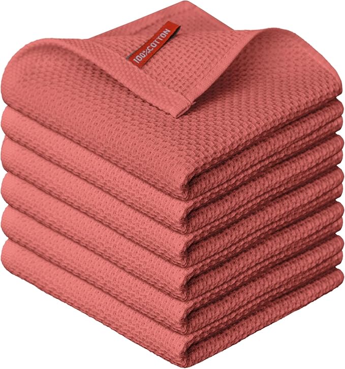 Artoid Mode 100% Cotton Red Waffle Weave Kitchen Dish Cloths, 12x12 Inch Ultra by ArtoidMode