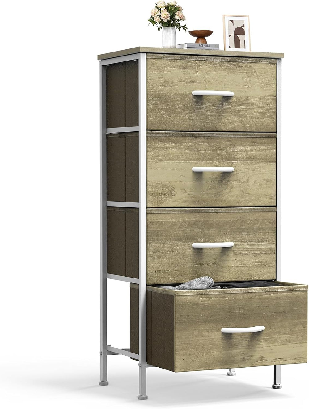 Sweetcrispy Dresser for Bedroom, 4 Drawer Storage Cabinet, Tall Nightstand