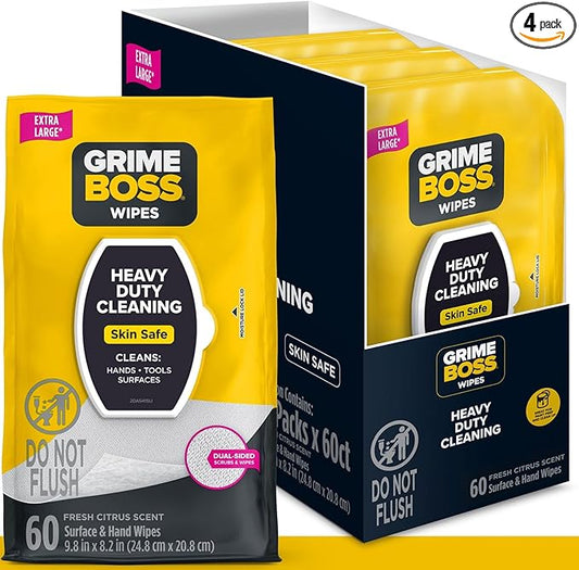 Grime Boss Heavy Duty Surface and Hand Wipes | Wet Wipes Remove Paint, Dirt | by GRIMEBOSS