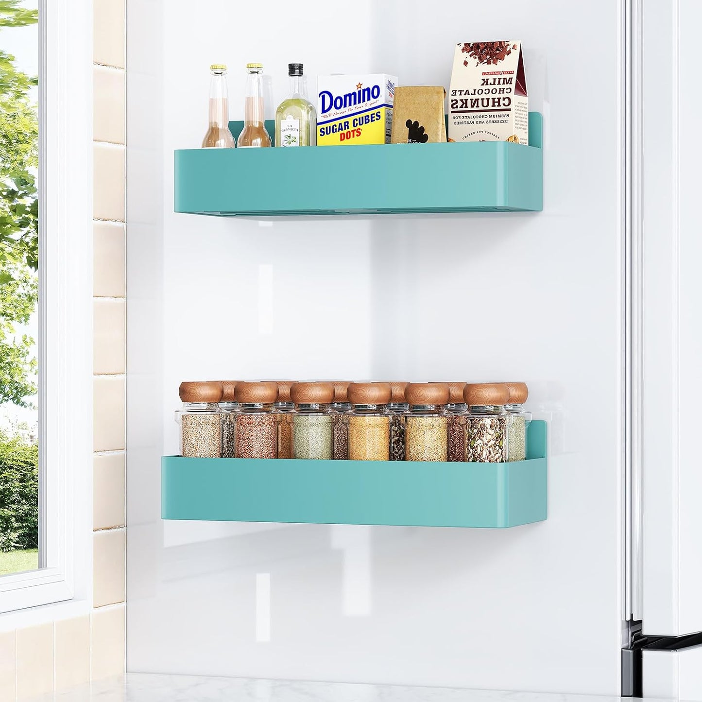 Mystozer Magnetic Spice Rack for Refrigerator, Kitchen Organizer and Storage Shelf, Blue(2 Pack)