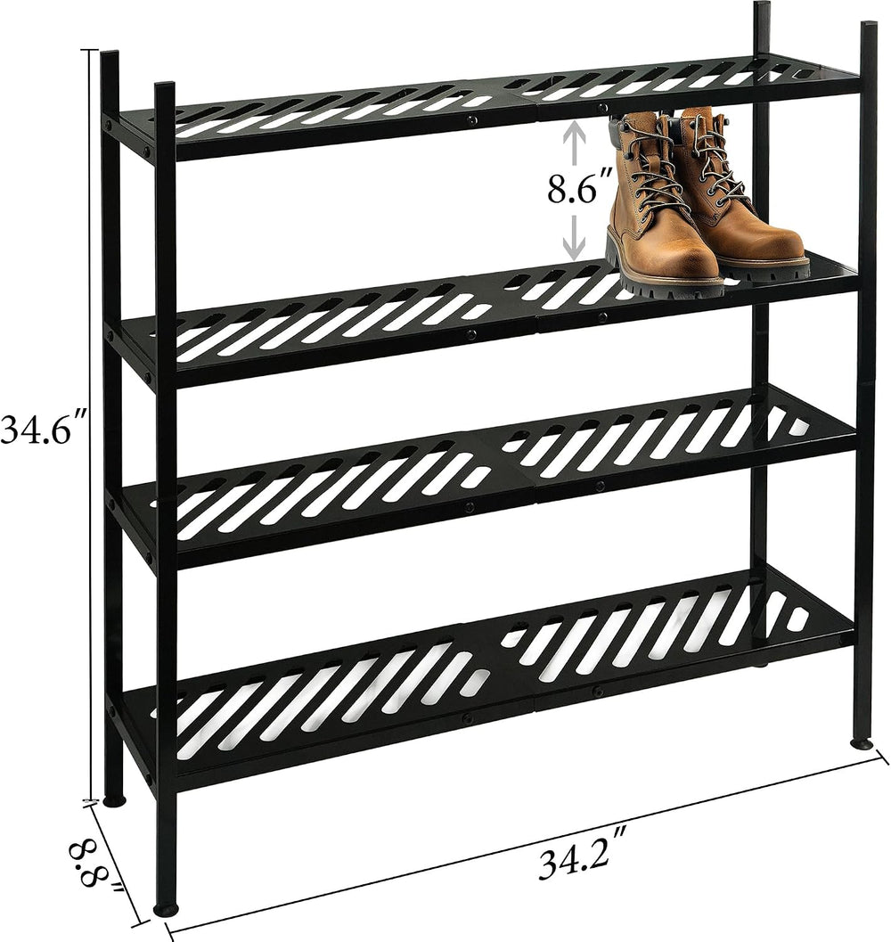 Shoe Rack, 4-Tier FreeStanding Shoe Shelf Stand, Stackable Shoe Storage Organ...