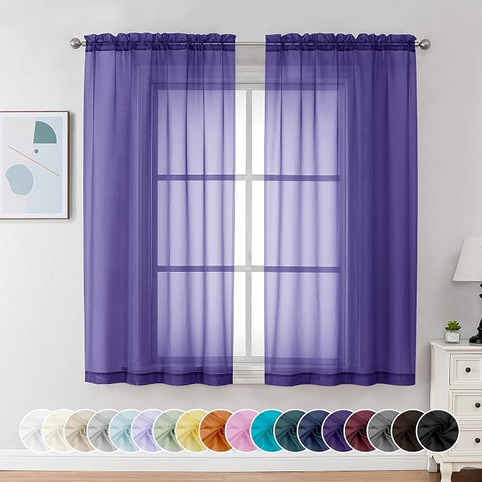 Chyhomenyc Sheer Curtains 63 Inch Length 2 Panels, Light Filtering Rod Pocket by Chyhomenyc