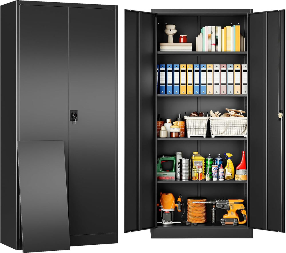 SISESOL Metal Storage Cabinet with 2 Doors and 5 Shelves,71" Lockable Ga...