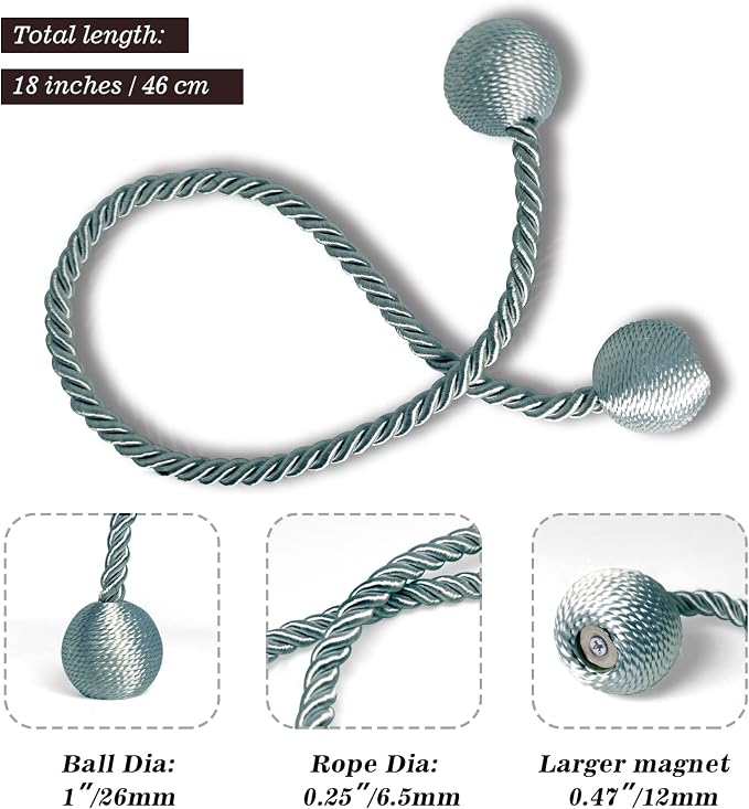 Hion Magnetic Curtain Tiebacks Gray Blue 6 Pack, Curtain Tiebacks Buckles - Image 2