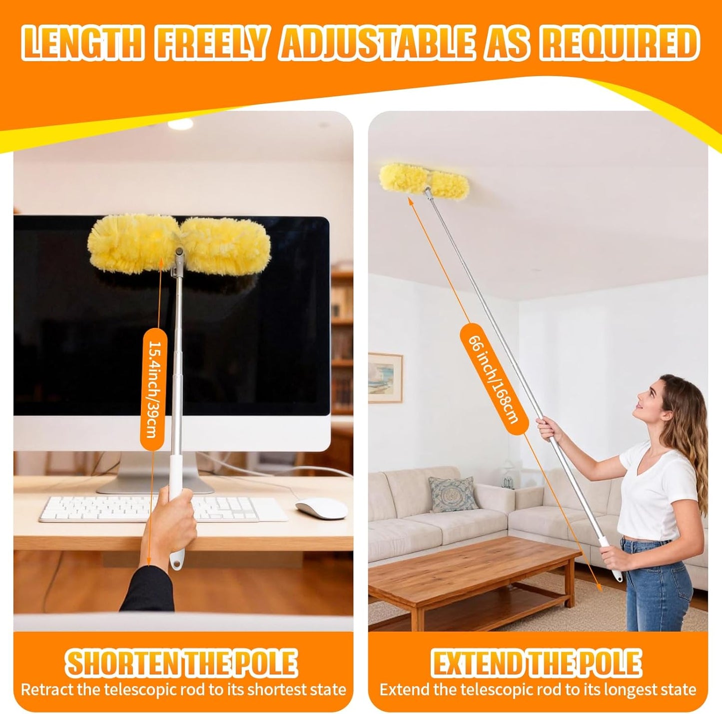 60 Count 360° Heavy Duty Duster Refills with 6 ft Extendable Handle, Compatible with Swiffer Duster, 4X Electrostatic Microfiber Disposable Duster Kit for Home, Office & High Reach Cleaning