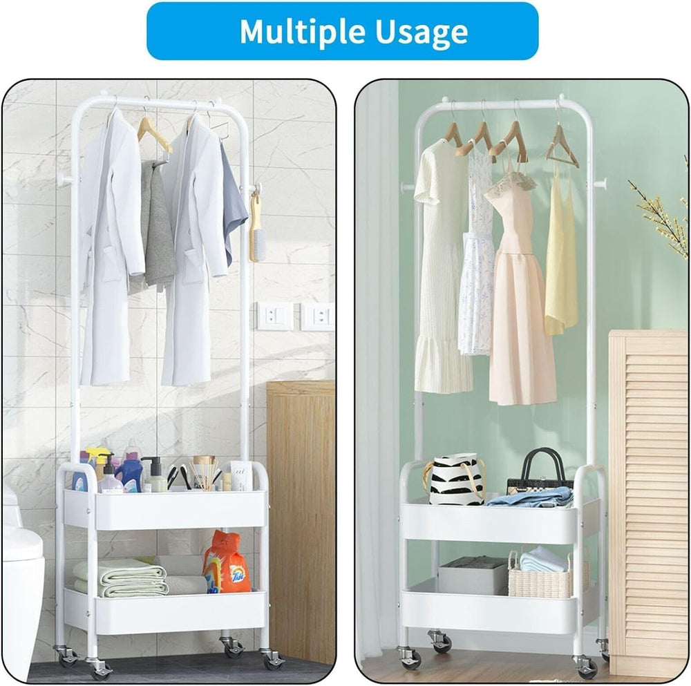 Freestanding Rack For Hanging Clothes With Shoe Storage - 26.37”W x 11.81”L x...