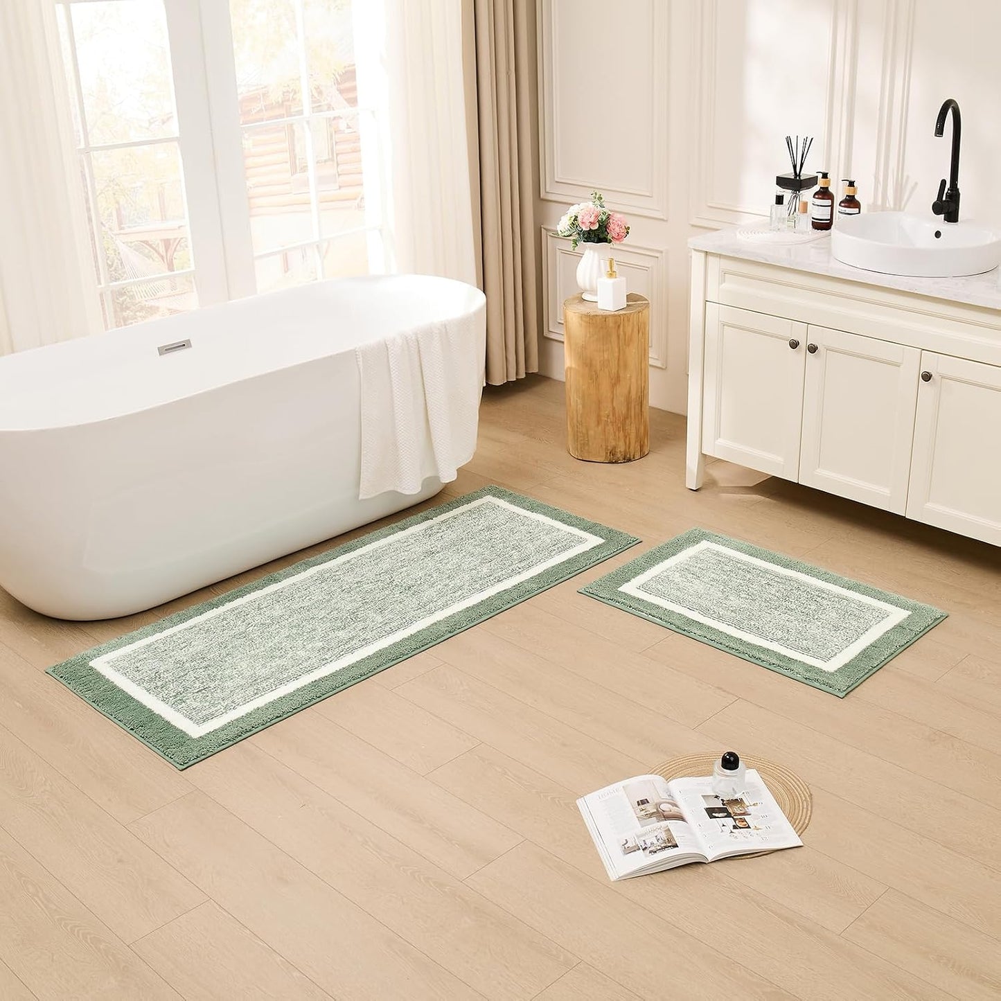 CozeCube Bath mats for Bathroom Non Slip, Fluffy Absorbent Microfiber Bath mat Washable, Aesthetic Bathroom Rugs, Small Sage Green Bath mat, Sage Green, 24" x 16"