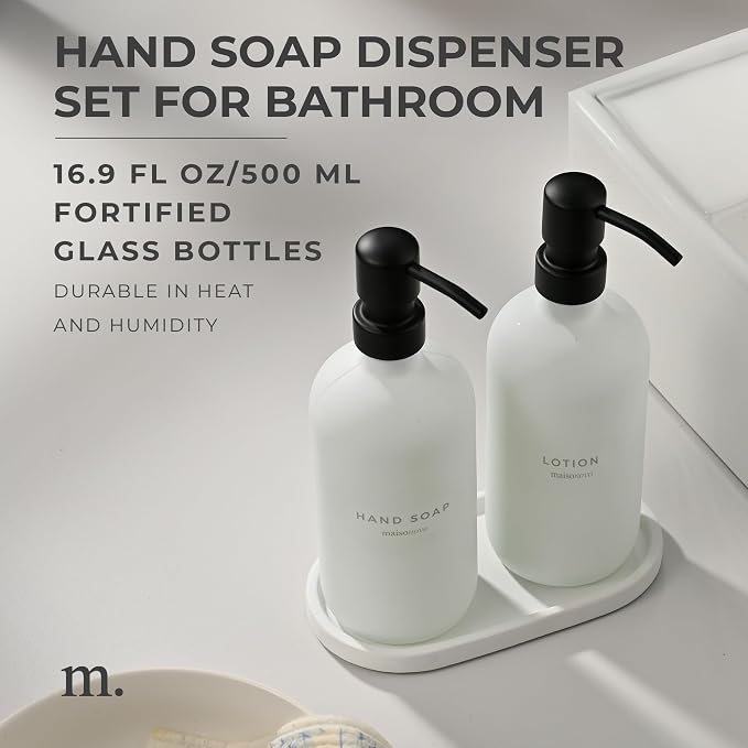 MaisoNovo Soap Dispenser 3-Piece Set | 16.9oz White Bottles - Image 2
