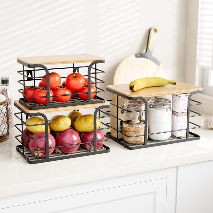 3 Pack Stackable Pantry Organizer, Stainless Steel Trash Bag Holder Dispenser - Image 2
