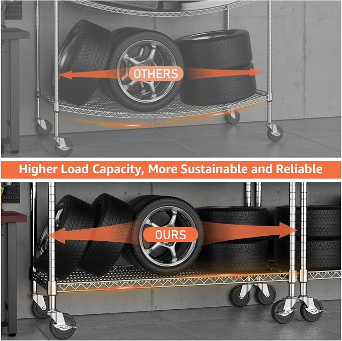 4 Tiers Storage Shelves Load 1400LBS, Metal Shelving Wire Metal Shelving Unit