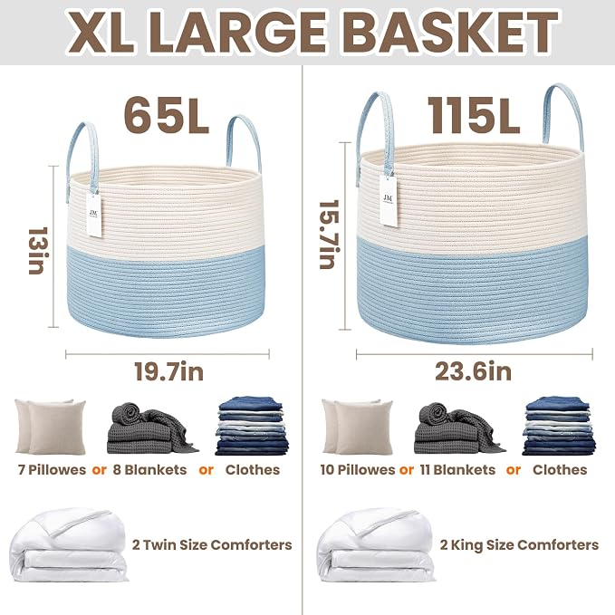 Woven Blanket Basket, 115L Large Rope Storage Bin - Image 2