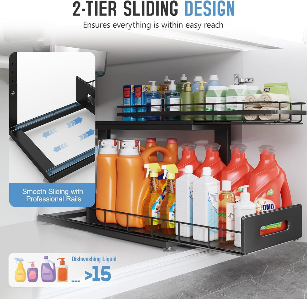 Under Sink Organizer Upgrade To Professional Rails,2-Tier Dual Pull Out Cabin...
