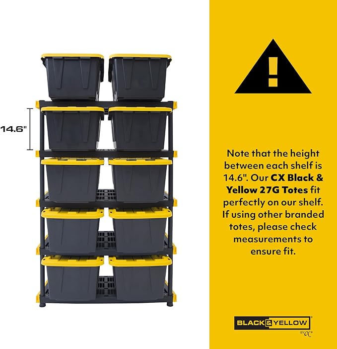 CX Black & Yellow®, 5-Tier Heavy Duty Plastic Storage Shelving Unit, - Image 3