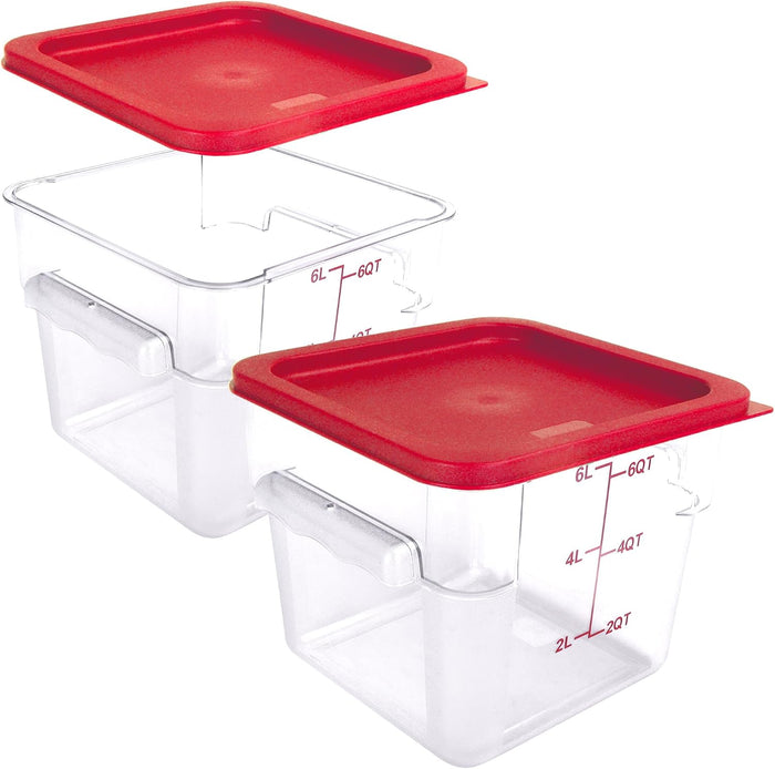 2 Pack Square Food Storage Container With Lid, 2-6 Quart Commercial Storage Box With Scale & Handle, Cake Making, Dough Marinating Meat, Kitchen Supplies (6 Quart)