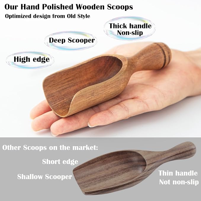 Wooden Scoops for Canisters 4PCS Wooden Scoop for Jars 4.9″Med-size Acacia - Image 4