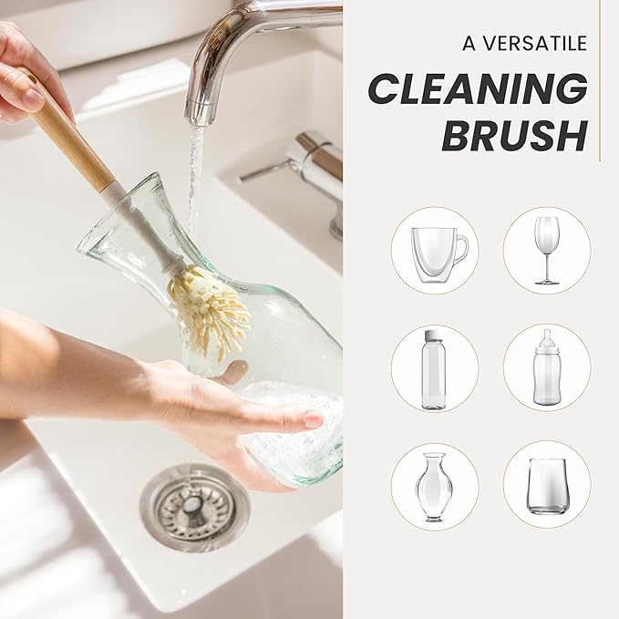 Vigar Zeroline 10.2" Long Bamboo Dish Brush, Ideal Dish Brush - Image 4