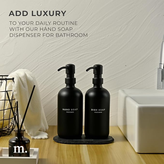 MaisoNovo Soap Dispenser 3-Piece Set | 16.9oz Black Bottles - Image 6