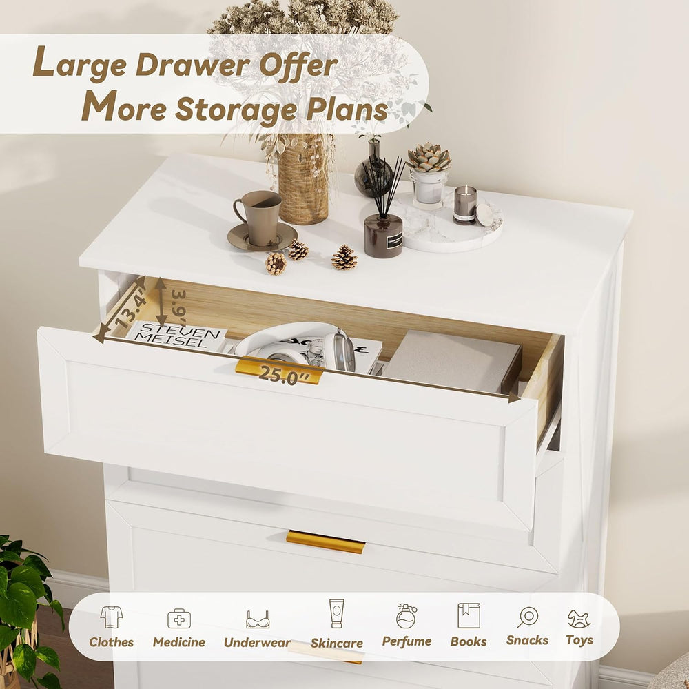 FTZxHKLX White 4 Drawer Dresser for Bedroom, Modern Chest of Drawers