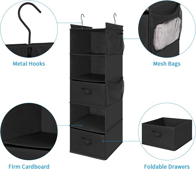 MAX Houser 5 Tier Shelf Hanging Closet Organizer, Cloth Hanging Shelf - Image 5