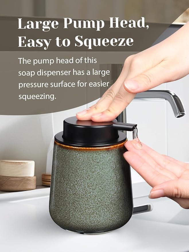 INGOFIN Ceramic Lotion Dispenser - 12 oz Refillable Hand Soap Dispenser Bathroom - Image 4
