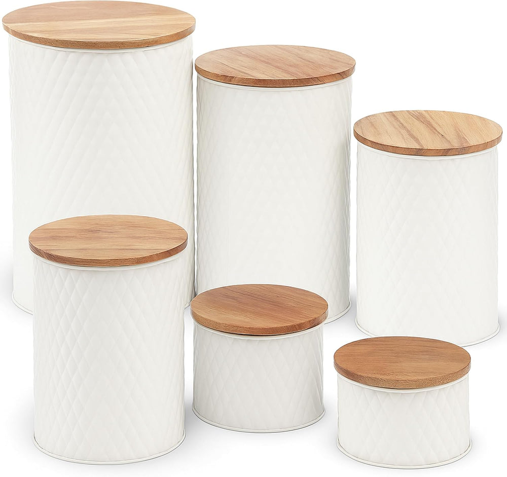6 Canister Set for the Kitchen Countertop – Metal Food Storage Canisters with...
