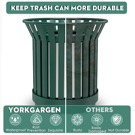 8Gallon/30L Commercial Outdoor & Indoor Metal Trash Can, Outdoor Slatted Trash - Image 2