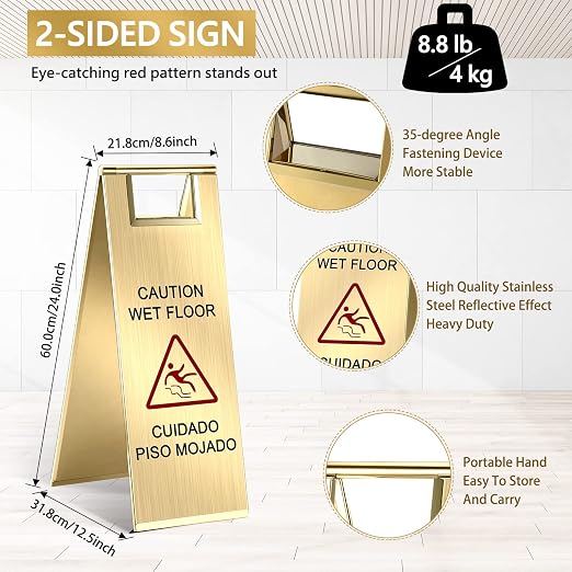 Kigley 2 Pcs Wet Floor Sign, 24 Inch Stainless Steel Caution Wet Floor Sign - Image 2
