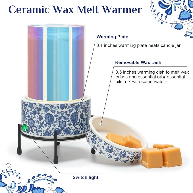 Blue & White Porcelain Pattern Wax Melt Warmer, Ceramic 3-in-1 Electric Candle - Image 2