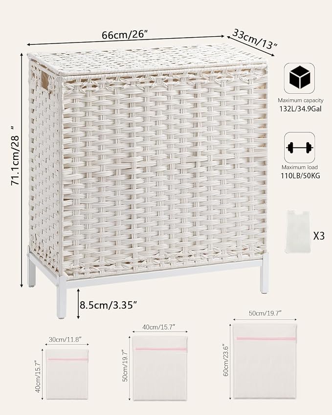Laundry Hamper with Lid 132 L, Clothes Hamper with Lid, Handwoven Rattan - Image 5
