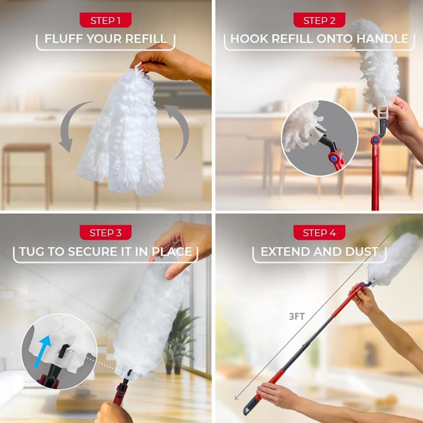 O-Cedar Flex & Catch Heavy Duty Dusting Kit with 3 Disposable Duster Refills | New & Improved Model | Extendable 3 Ft Handle with Stay-On Duster Hook | Traps 3X More Dust Than Feather Dusters