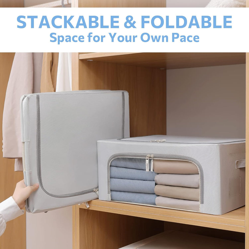 CYhom 3Pack Frame Storage Box - Clothes Storage Bin Bags Oxford Fabric Foldab...