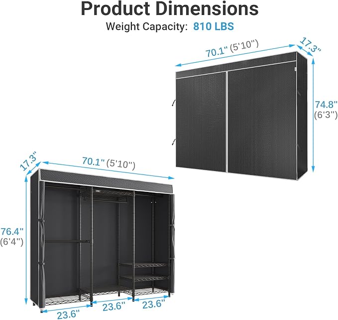 VIPEK V5C Heavy Duty Covered Clothes Rack Portable Closet Rack, Adjustable
