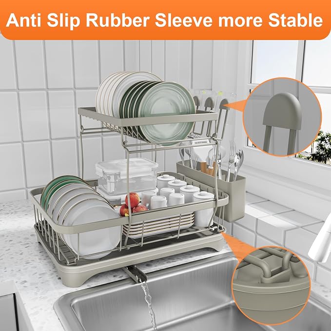 Dish Drying Rack for Kitchen Counter, Two-Tier Dish Rack - Image 6