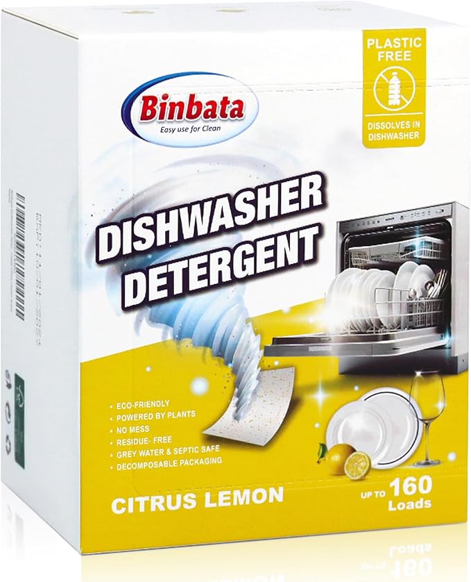 Eco Dishwasher Detergent Sheets Up To 160 Loads, Citrus Lemon Scent Plastic by Binbata